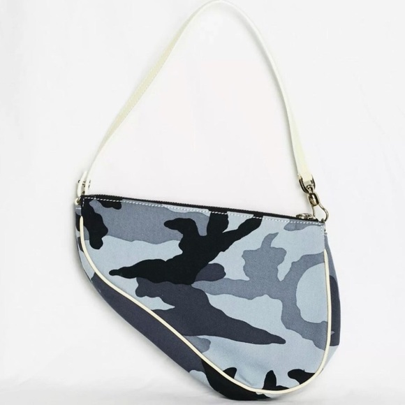Vintage Dior Blue Camouflage Y2K John Galliano Mini Saddle Handbag - Picture 3 of 11